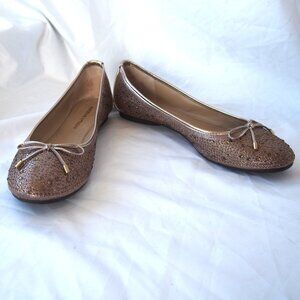Adrienne Vittadini "Cathi" Embellished Ballet Slip On Gold Flats, Gems Size 8M